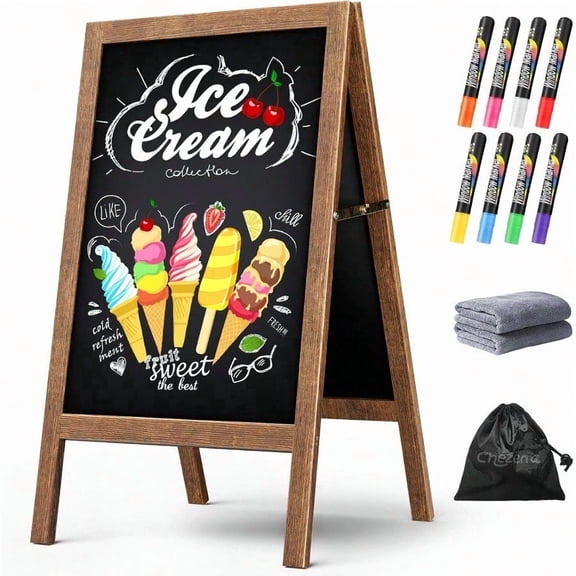 A Frame Chalkboard Sign 40x20 Extra Large Sidewalk Chalk Board Wooden Standing ChalkBoards Set With Markers DoubleSided Magnetic Blackboard For Cafes Weddings Party Guide Brown