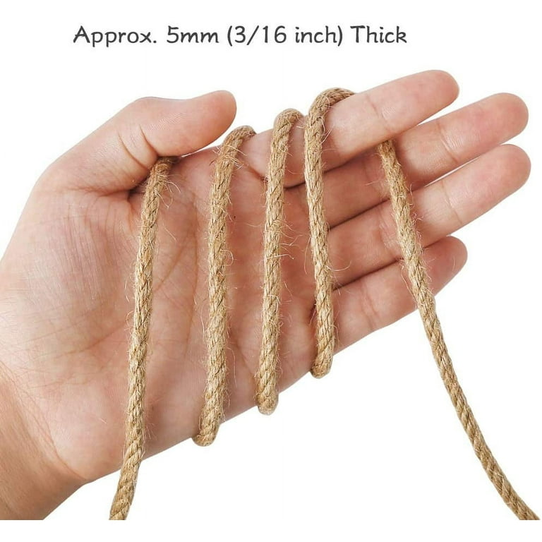 5mm Jute Rope, 100 Feet 4Ply Twisted Heavy Duty and Thick Twine Rope for  Gardening, Crafting, Packing, Bundling and Home Decor 