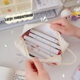 thumbnail image 3 of Bolsa de lápices de gran capacidad con diseño de fresa rosa y blanca, bonito portalápices, bolsa de papelería kawaii, bolsa de cosméticos y maquillaje, 3 of 4
