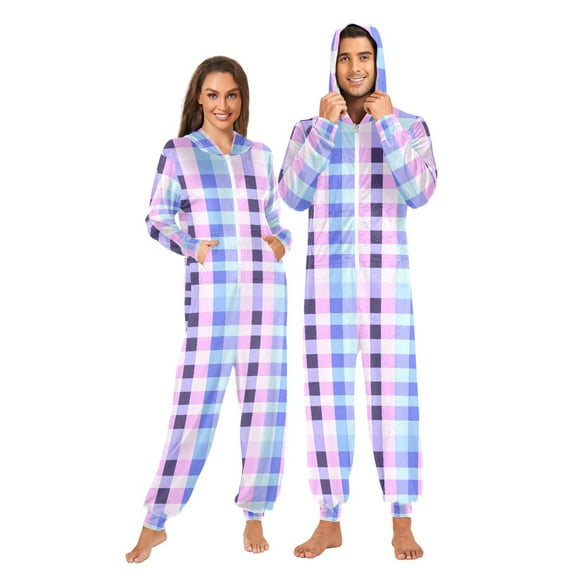 joogoo Checkered Plaid-a5 Unisex Adults Onesies Pajamas Jumpsuits L