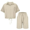 thumbnail image 5 of Horkkom Summer Lounge Sets for Women 2 Piece Sets Short Sleeve Button Down Shirts Elastic Waist Drawstring Shorts with Pockets Outfits Casual Loose Matching Sets, Gifts for Women L, 5 of 8
