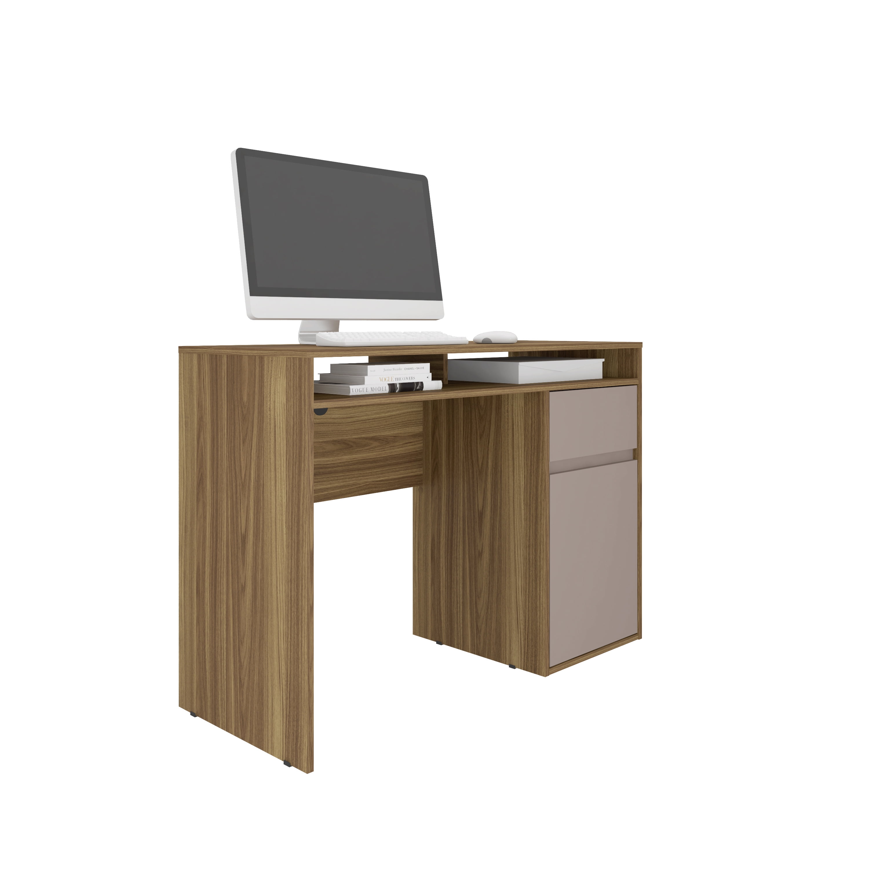 Home Office Workstation with Storage, Walnut