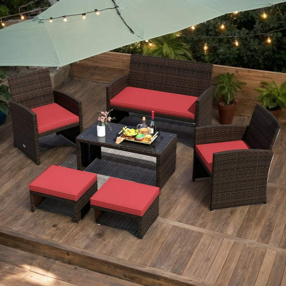 Yardi Yarda Multipurpose Outdoor 2 Pieces Patio PE Rattan Ottomans Footstool, Patio Chair for Outdoor as Yard, Red