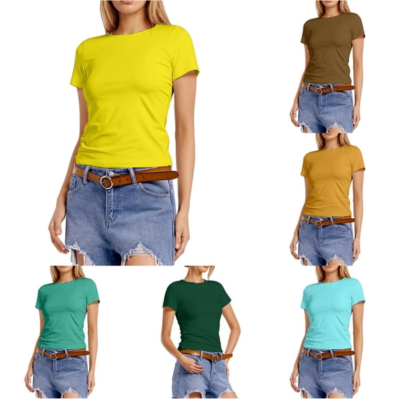 Gunia Women T Shirts Slim Fit Fashion Basic Short Sleeve T Shirt Casual Tee Tops Summer T Shirts For Women Yellow S