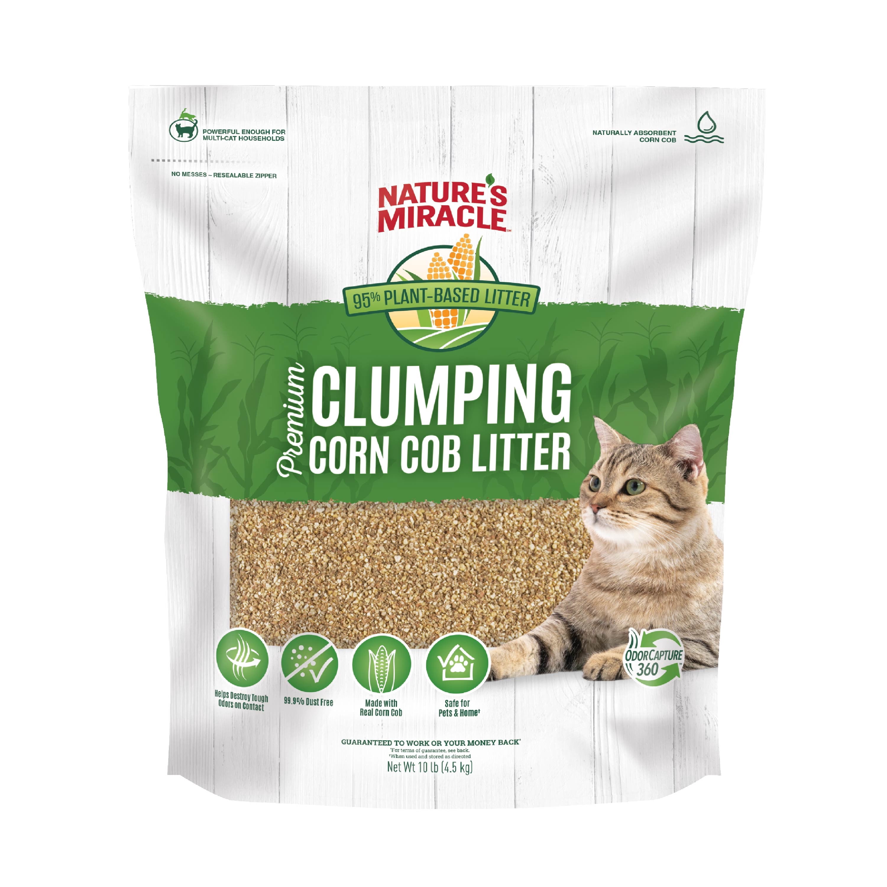 (4 pack) Nature’s Miracle Premium Clumping Corn Cob Cat Litter with Bio-Enzymatic Formula, 10 lb