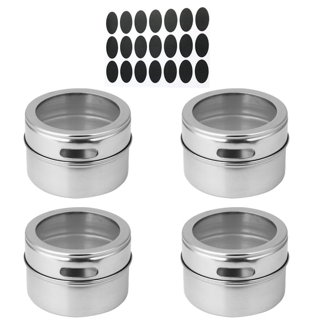Bewildely 12 Uds. De tarros magnéticos para especias, salero de acero inoxidable, 4/6 Uds., organizador de contenedores para especias, almacenamiento de Cocina y Comedor 4 tarros de condimentos Bewildely HA004091-01