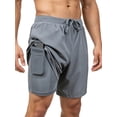 thumbnail image 2 of Men's Swim Trunks with Compression Liner Stretch Swimming Shorts with Pockets Light Gray M, 2 of 4
