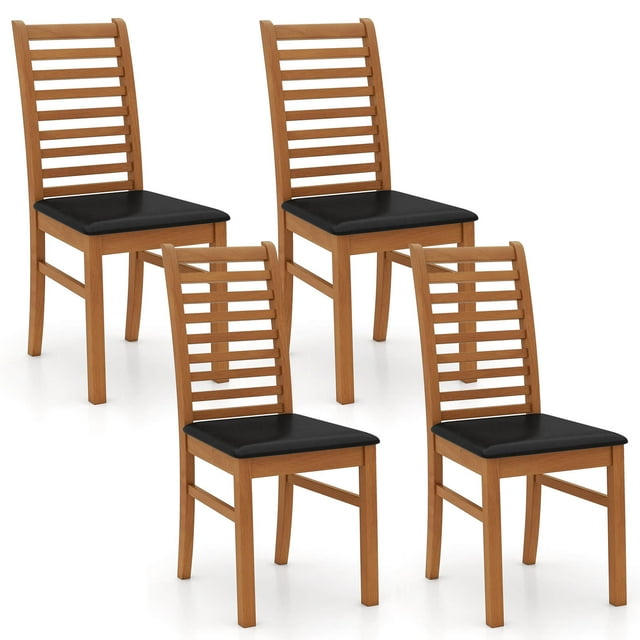 Costway Modern Dining Chair Set of 4 Kitchen Chair with Rubber Wood Legs & Slatted Backrest Brown