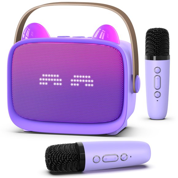 Máquina de karaoke Magolo mejorada con 2 micrófonos inalámbricos, color morado