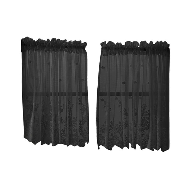 Cortinas de encaje transparente de varilla o cortinas de Negro-2 niveles-74x61cm Zulema Niveles de ventana de encaje bordado