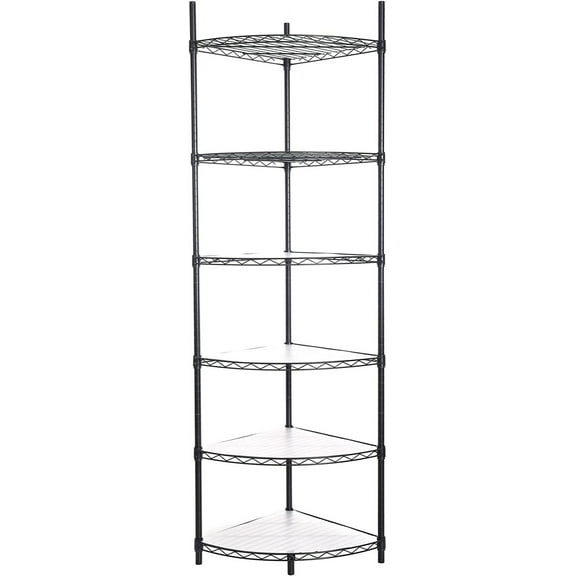 6 Tier NSF Metal Corner Shelf Wire Shelving Unit, 420lbs Capacity Heavy Duty Adjustable Storage Rack with Shelf Liners for Closet Kitchen Bathroom Garage Basement, 72" H x 18" L x 18" D - Black