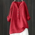 thumbnail image 2 of Chemise en Lin Rouge TG pour Femmes Hauts Respirants Col Rond Ample T-Shirts Quotidiens d'Été pour Femmes 2025, 2 of 2