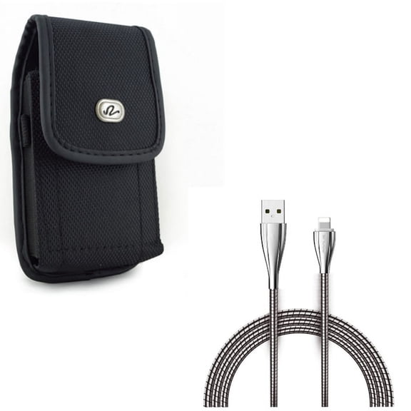Case Belt Clip w Metal USB Cable for iPhone 8/7/6S/6 - Rugged Holster Canvas Cover Pouch, 6ft Charger Cord Power Wire Braided for iPhone 8/7/6S/6 Models