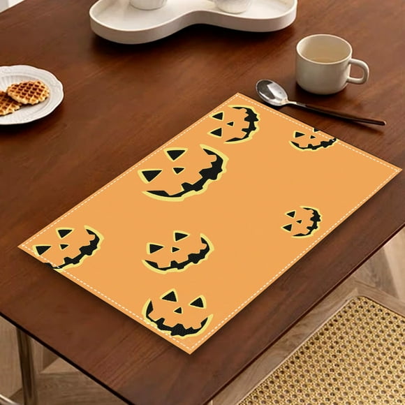 Rengui Halloween Table Mats Funny Cute Pumpkin Candy Festival Children Restaurant Decoration Mats Insulation Mats Printed Mats Flash Deals of The Day