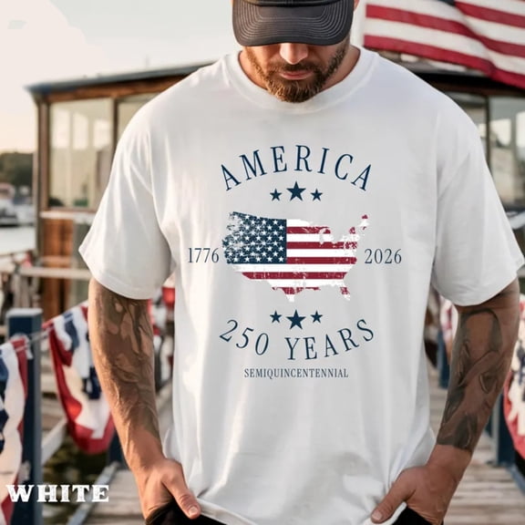 Semiquincentennial 250 Years T-Shirt, Patriotic USA Map American Flag 1776-2026 Anniversary Tee, Unisex Garment Dyed Cotton