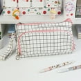 thumbnail image 5 of Big Capacity Pencil Case Large Storage Pencil Pouch Handheld Pen Bag Portable Makeup Bag - White lattice, 5 of 5