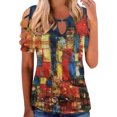 thumbnail image 1 of Blusa de camiseta informal con estampado de manga corta y cuello redondo de verano para mujer a la moda Fridja  hjk2044, 1 of 5