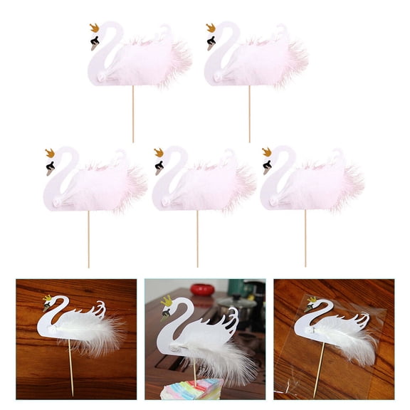 FOMIYES 5Pcs Swan Cupcake Picks White Creative Cake Decorations for Wedding and Birthday Party