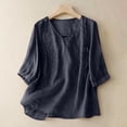 thumbnail image 2 of Women's Cotton Linen Short Sleeve Button Shirt Embroidered Casual Top, 2 of 9