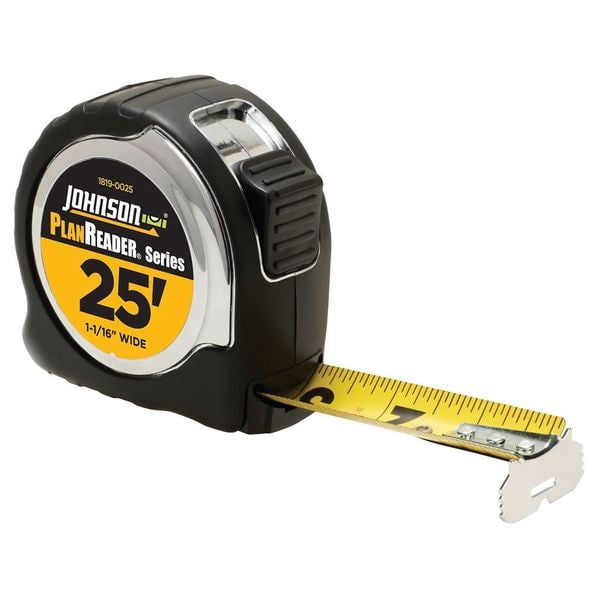 Johnson Level & Tool Tape Measure,1 In x 16 ft,Chrome,In. 1819-0016