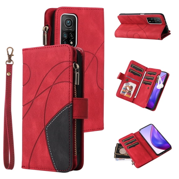 Phone Case for Xiaomi Mi 10T Pro 5G, Zipper Storage Bag 9 Card Slots Shockproof Wallet Cover for Xiaomi Mi 10T Pro 5G