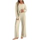 thumbnail image 1 of Women's 2-piece home pajamas casual knitted long-sleeved top and pants matching set light gray XXL, 1 of 4