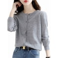thumbnail image 2 of Womens Long Sleeve Button Up Knit Cardigan Light-Bodied 2026 Crewneck Button Down Sweaters for Women Medium Gray M, 2 of 7