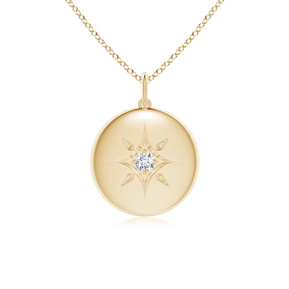 ANGARA Lab Grown North Star Diamond Disc Pendant for Women in 14K Yellow Gold (Size-2.5mm| Color-F-G| Clarity-VS) | April Birthstone, Anniversary, Jewelry Gift for Women | Lab-Grown Diamond Necklace