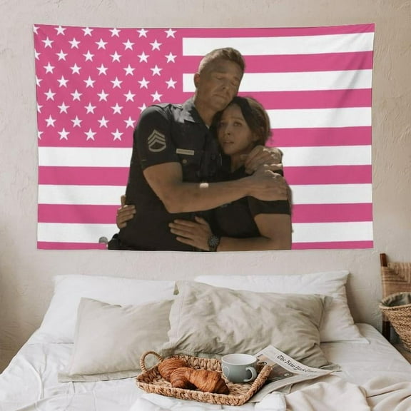 Lucy Chen The Rookie Pink American Flags Tapestry Tim Bradford For Tapestry Wall Decor, Indoor Wall Tapestries, Room Decor, One Side Polyester Wall Flag