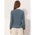 thumbnail image 3 of Blusa de gasa de manga larga de color sólido con cuello en V para mujer Gris azul S, 3 of 4