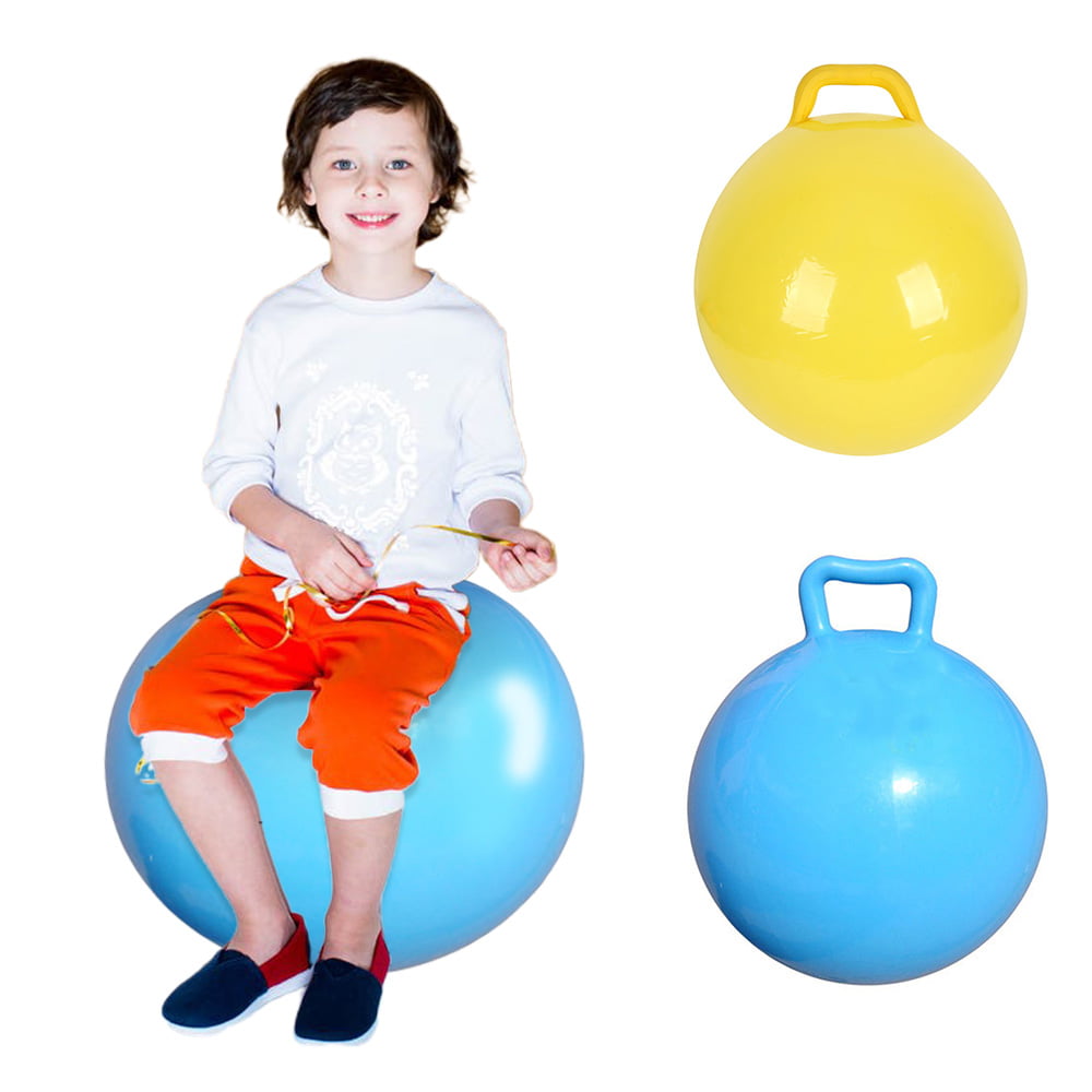 Pure Color Inflatable Bouncing Ball Kids Jumping Hop Ball with Handle for N0D2 
