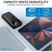 Ciao Tech 20,000 mAh High Capacity Powerbank, 2 USB, 1 Type C, 1 Micro,Status Indicator,Black