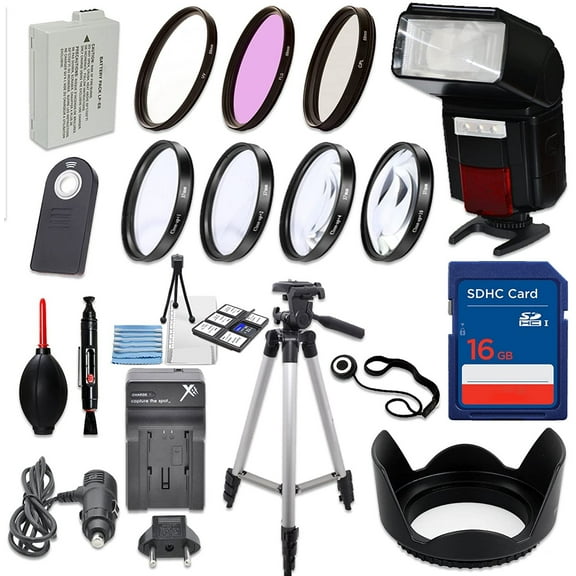 58mm 13 Piece Accessory Kit for Canon EOS Rebel T5i, T4i, T3i, 650D, 700D DSLRs with Replaceable LP-E8 Battery, Automatic LED Flash, 16GB SD Memory, HD Filters, Tripod, Travel Charger & More