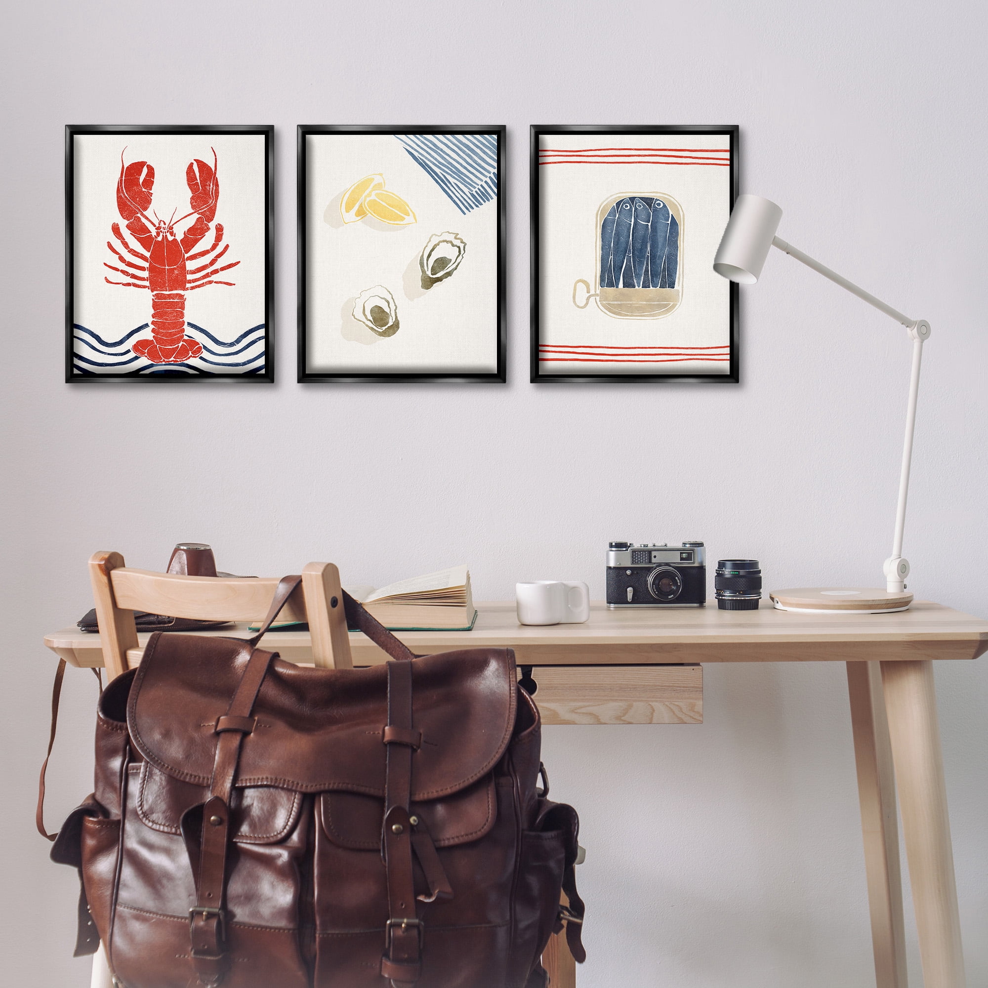 Stupell Industries Abstract Ocean Life Animals & Insects Painting Black Floater Framed Canvas Art Print Wall Art, 17 x 21, Set of 3