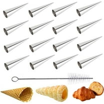 16PC Cream Horn Molds & 1PC Cleaning Brush, 5 Inch Cone Baking Molds Stainless Steel Roll Horn Forms, Conical Danish Pastry Croissant Cones Molds (Silver)