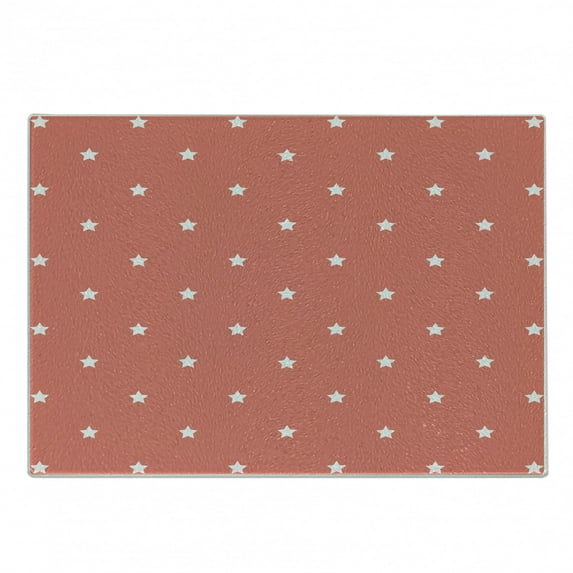 Coral Cutting Board, Minimalist Neat Star on Empty Outer Space Elements Themed Greeting Design Image, Decorative Tempered Glass Cutting and Serving Board, Small Size, Coral White, by Ambesonne