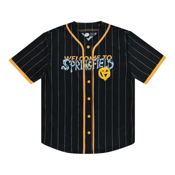 The Simpsons Men's Baseball Jersey, Graphic Printed Stripe Bart Simpson Baseball Shirt Black - M