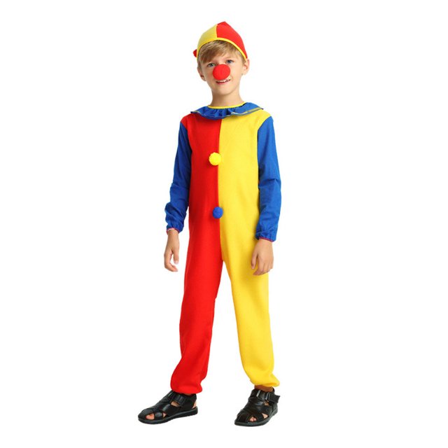 EeaseMX Mono de payaso con sombrero para niños y niñas, disfraz de payaso arcoíris para carnaval, Halloween, mascarada, actuación escénica, talla L