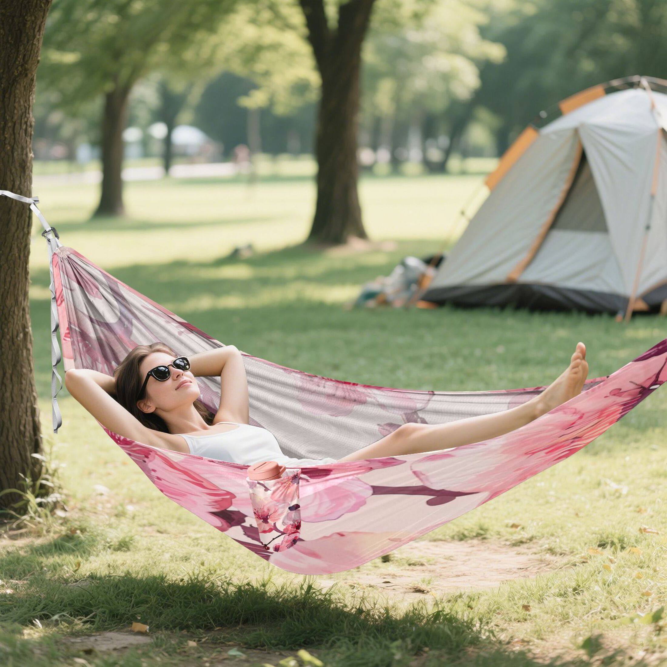 Hammock Camping Hammock Nylon Portable Hammock Travel Camping Hammock Large Pink Flowers