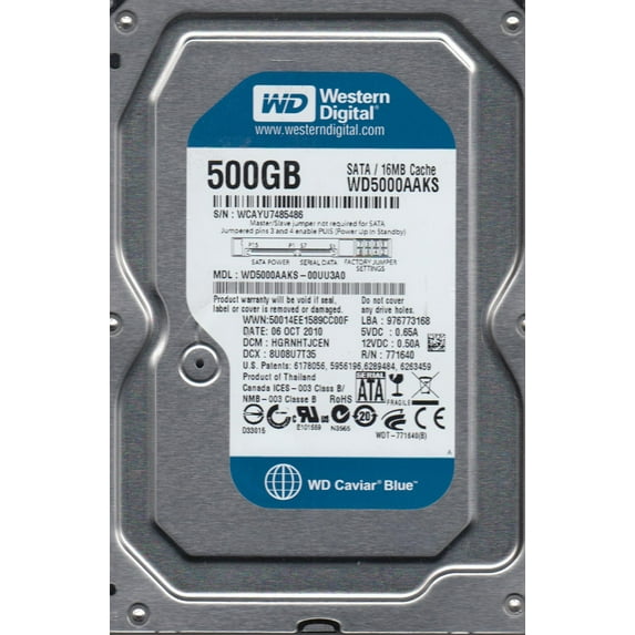 WD5000AAKS-00UU3A0, DCM HGRNHTJCEN, Western Digital 500GB SATA 3.5 Hard Drive