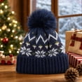 thumbnail image 5 of Trgacdwlo Girls Boys Christmas Knit Pom‑pom Beanie Hat Snowflake Pattern Warm Cuffed Winter Skull Hat Cute Soft Knitted Cap for Teens Party Gift Daily Outdoor Wear, 5 of 5