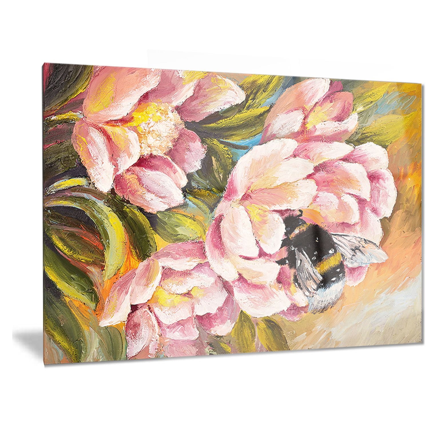 Design Art Bee Sitting on Flower Floral Metal Wall Art