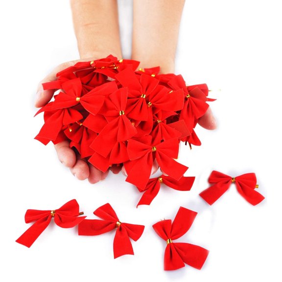 Happon 36 Pack Mini Christmas Tree Bows 5 cm Ribbon Bows Ornaments for Christmas Tree Hanging Decoration (Red)