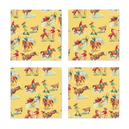 

Linen Cotton Canvas Cocktail Napkins (Set of 4) - Vintage Inspired Western Cowboy Cowgirl Wild West Rodeo Rancher Horse Steer Yellow Gold Print Cloth Cocktail Napkins by Spoonflower