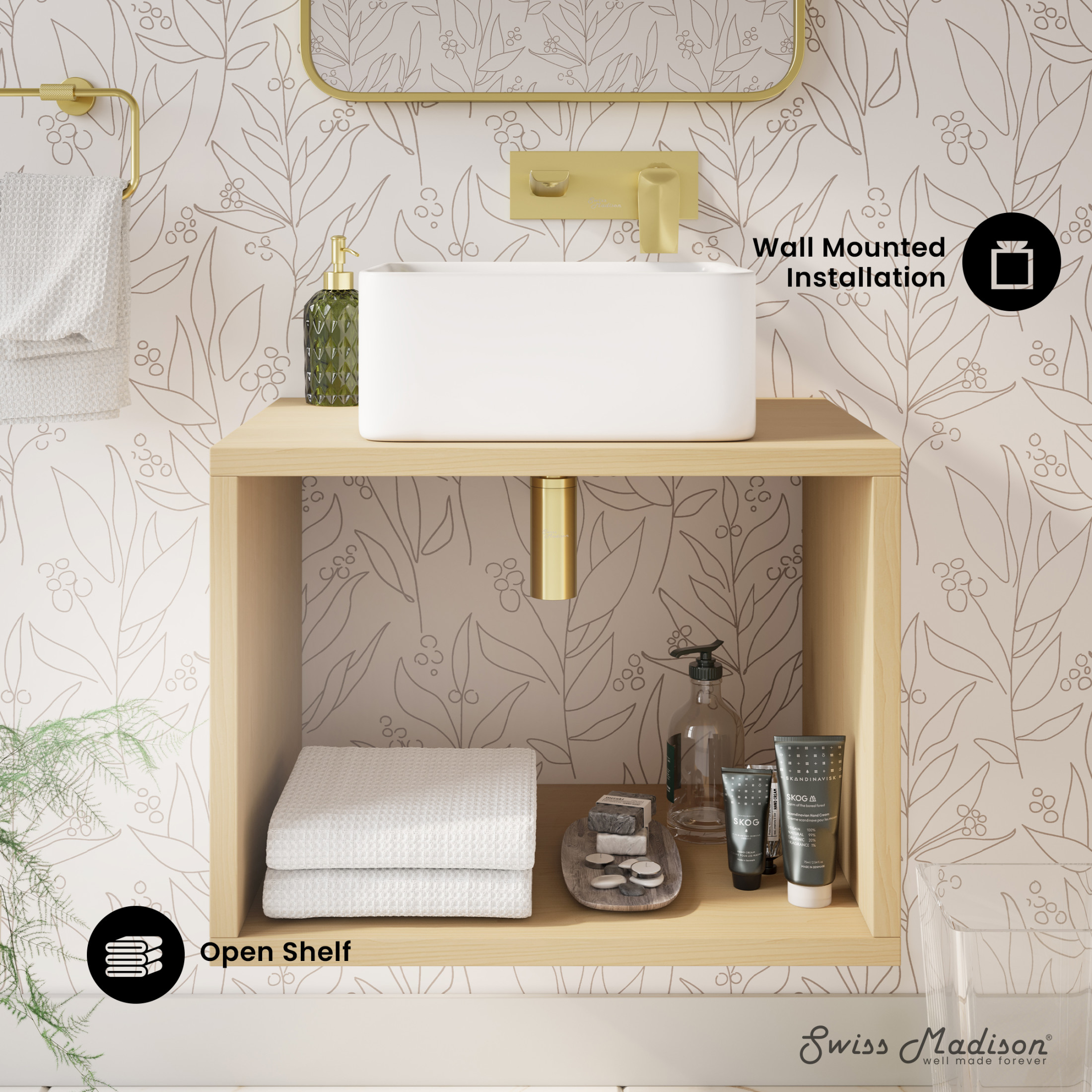 Concorde 24" Wall-Mounted Bathroom Vanity in Natural Oak with Sink Top