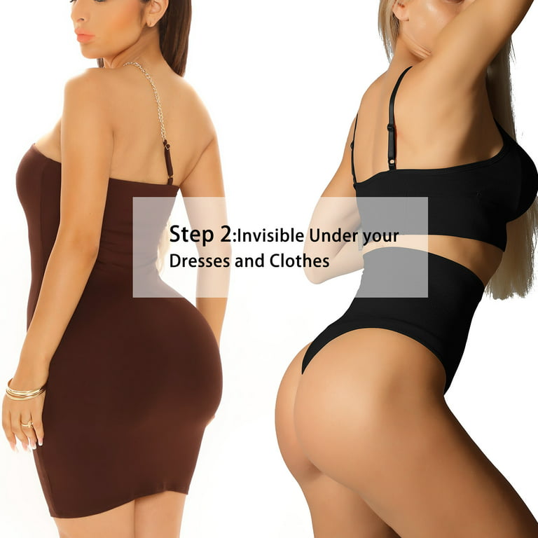 Cinvik Thong Shapewear for Women Strapless Tummy Control Underwear High  Waist Seamless Core Shaper 2XL