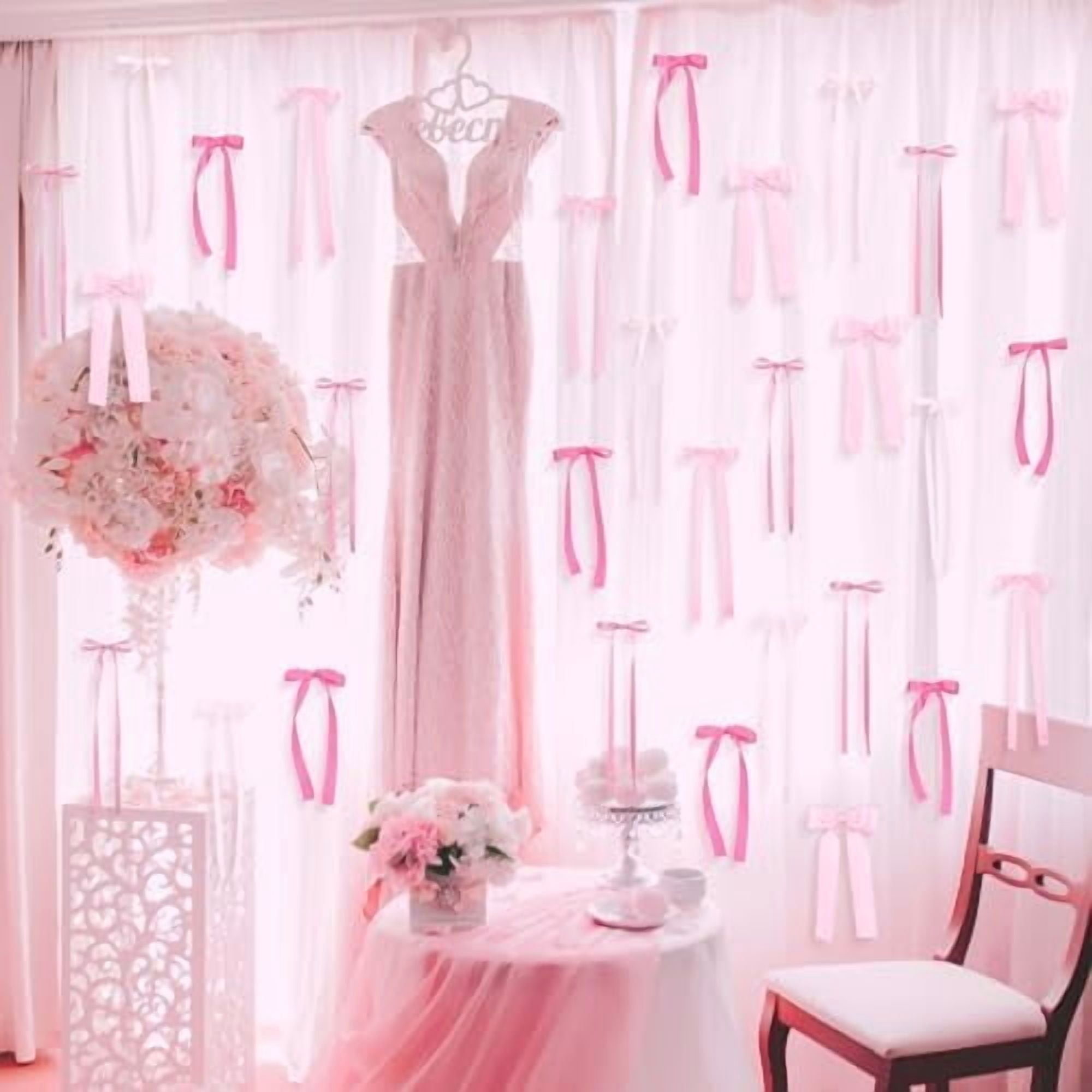 40Pcs Pink Bow Wall Decor, DIY Bow Photo Backdrop, Ribbon Bows Garland, Pink Bows Party Decor for Women Girls Birthday, Baby Shower, Bachelorette Wedding Party, Room Bedroom Decor