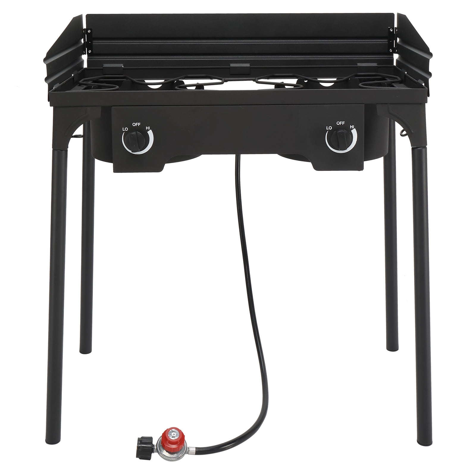UBesGoo Portable Propane 15,0000BTU 2 Burner Outdoor Camp Stove w/ Wind Panel, Black