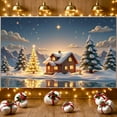 thumbnail image 2 of Cozy Cabin Christmas Banner Winter Holiday Scene Snowy Night for Home Decoration Holiday Celebration Indoor Use, 2 of 2