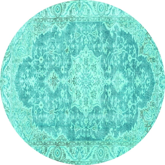 Ahgly Company Machine Washable Indoor Round Medallion Turquoise Blue Traditional Area Rugs, 3' Round